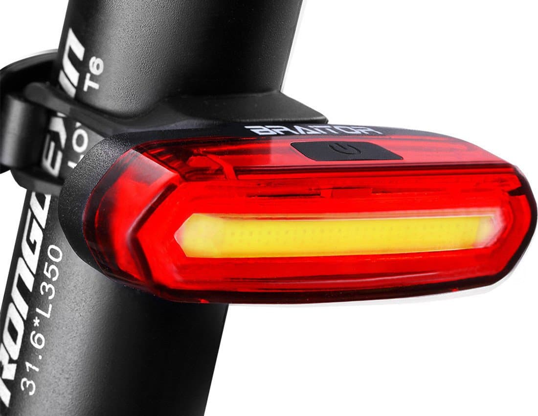 BRAiTOR Bicycle Tail Light with USB Rechargeable, Ultra Red and White Bright 6 Modes in One Rear LED Safety Strobe Flashing Light Compatible with Bikes, Helmets, Bag