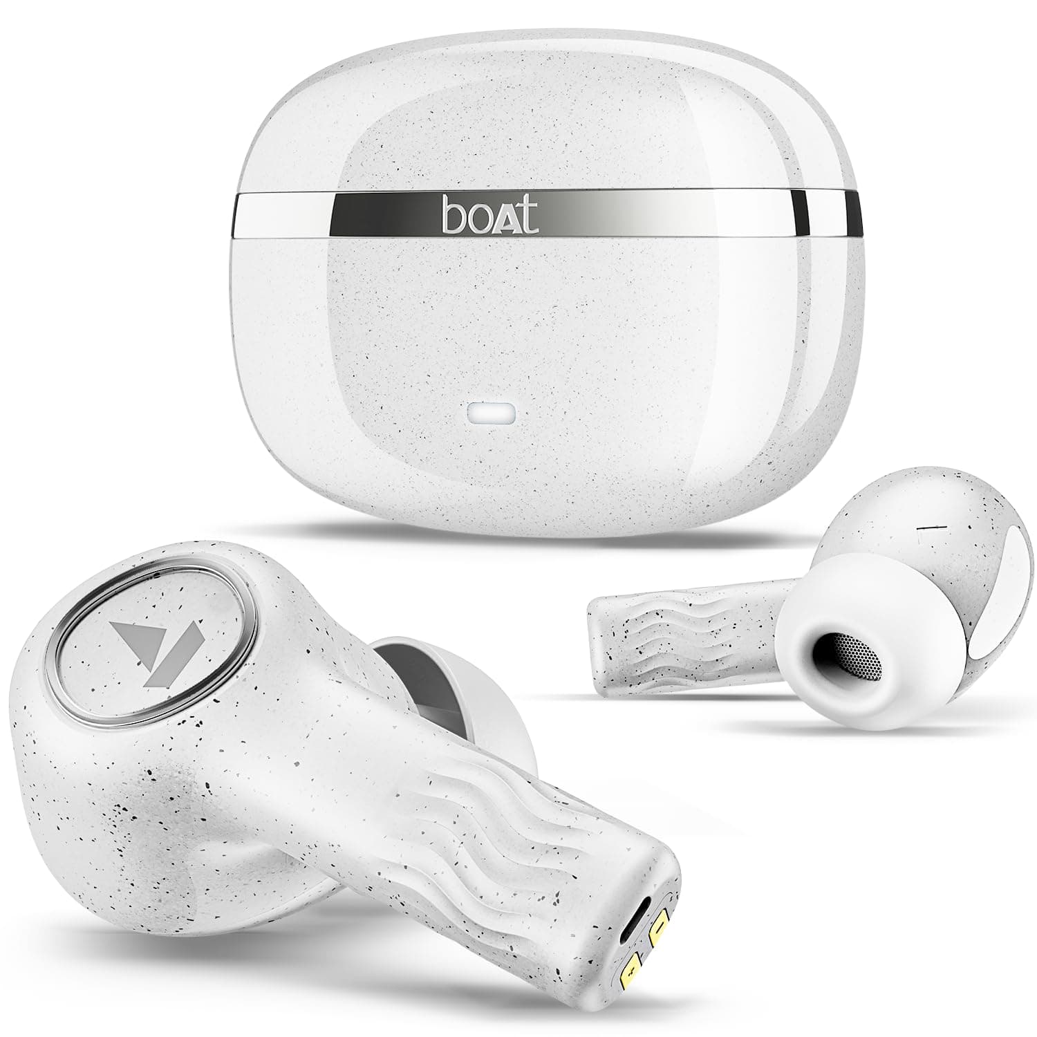 Boat Nirvana Iris Truly Wireless in Ear Ear Buds w/Up to 32 dB Active Noise Cancellation,120 Hrs Playback,Crystal Bionic Sound Powered by HiFi,Beast Mode,ENx Tech,Hearables App(Quartz White)