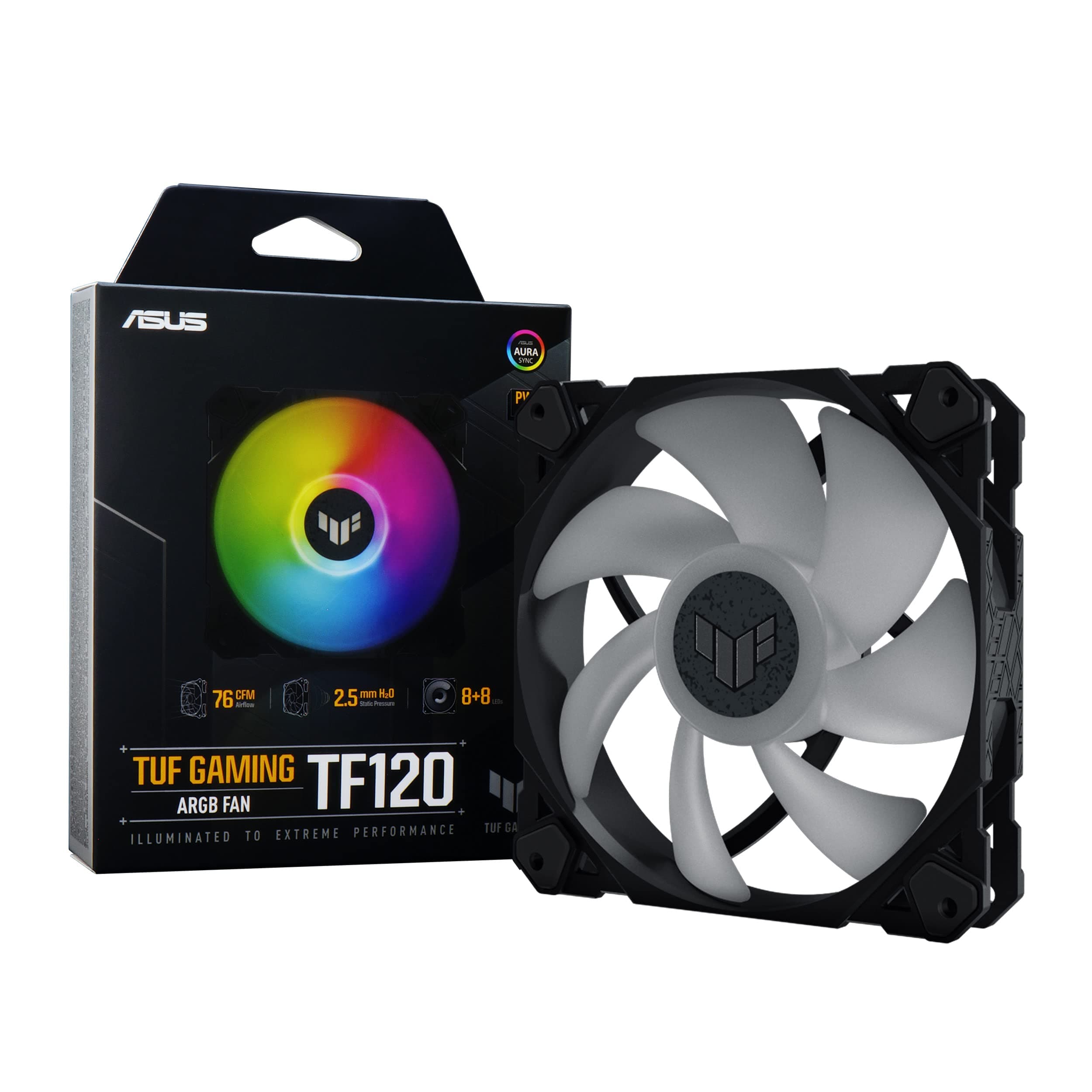 ASUS 120mm ARGB PWM Chassis Fan with Advanced Fluid Dynamic Bearing, Customizable LED, Dual Layer LED Array - For Computer Case & Liquid Radiator