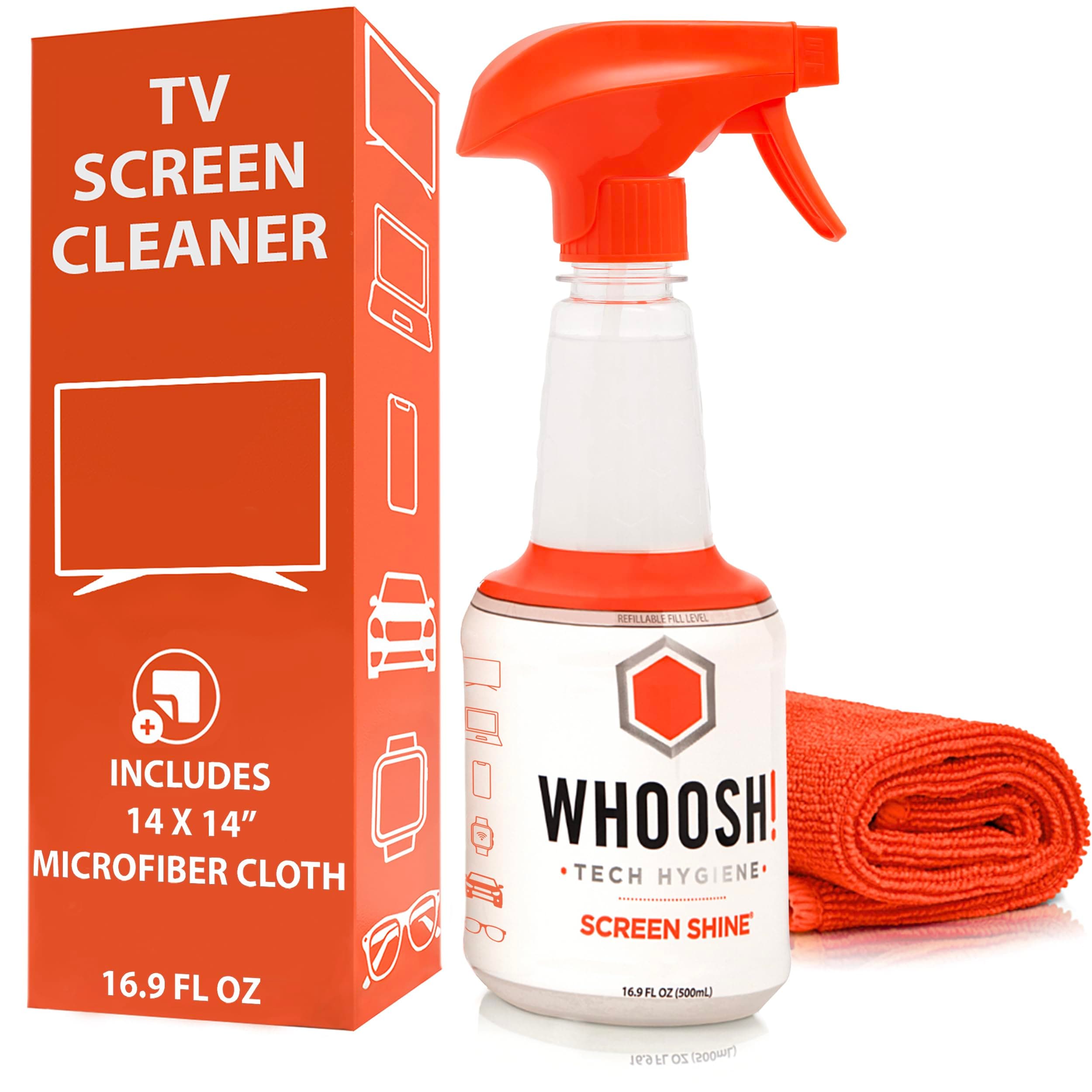 Pro 16.9 fl oz Refillable TV Screen Cleaner & Microfiber Cloth - Streak-Free Cleaner for Flat Screens, OLED, LCD, Smart TV, Monitors - Non-Toxic, Odorless - Electronics Cleaning Kit