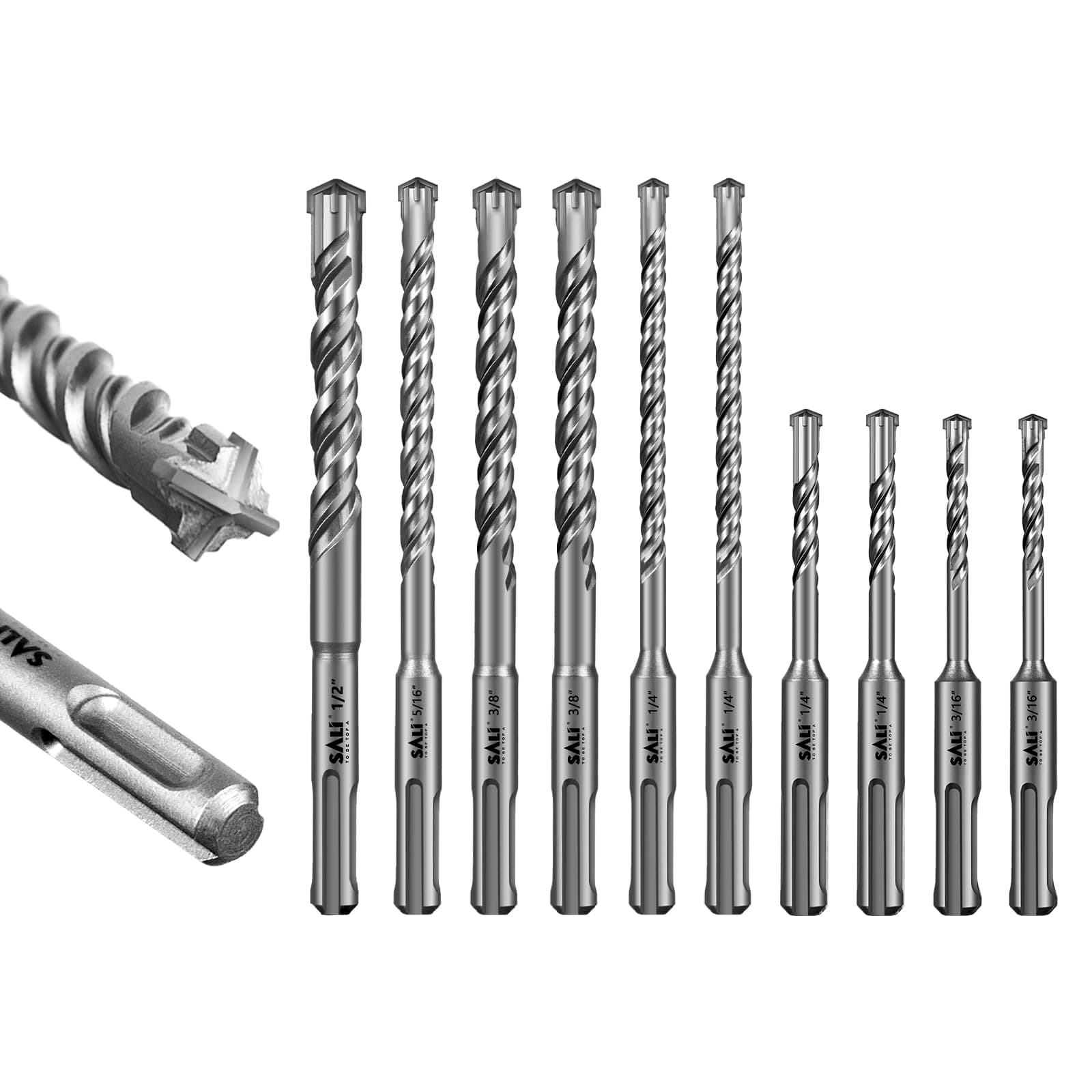 10PCS SDS Plus Rotary Hammer Drill Bit Set Concrete Drill Bit Kit Cross-Type Double Thread Carbide Material Suitable for Concrete, Brick, Cement Walls, Stone, Hammer Drill Bits for Concrete