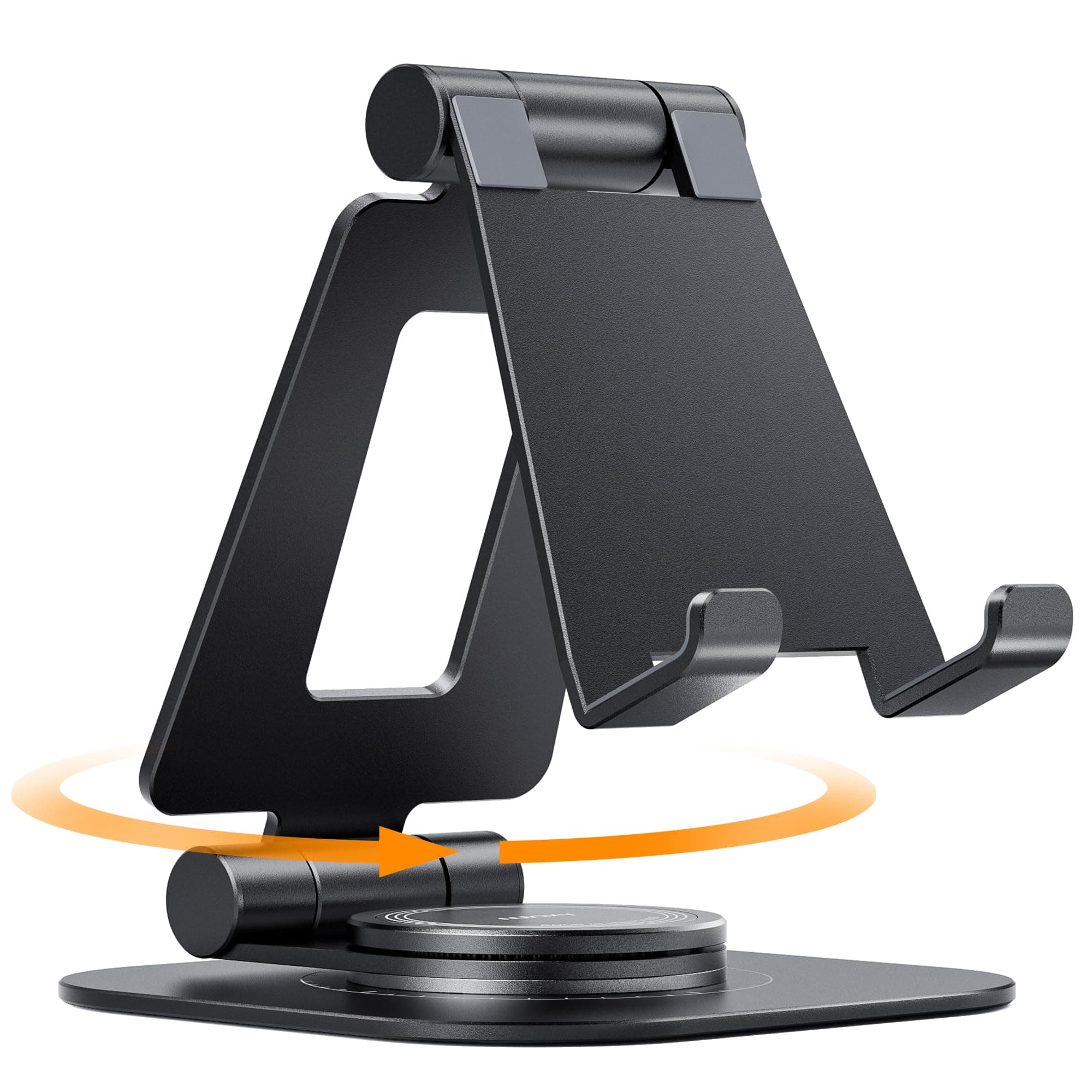 Nulaxy 360 Rotating Phone Stand, Fully Foldable Adjustable Desktop Mobile Phone Holder Cradle Dock, Thick Case Friendly, Compatible with iPhone 17 16 15 14 13 12 11 Pro Max Xs, All Smartphones, Black