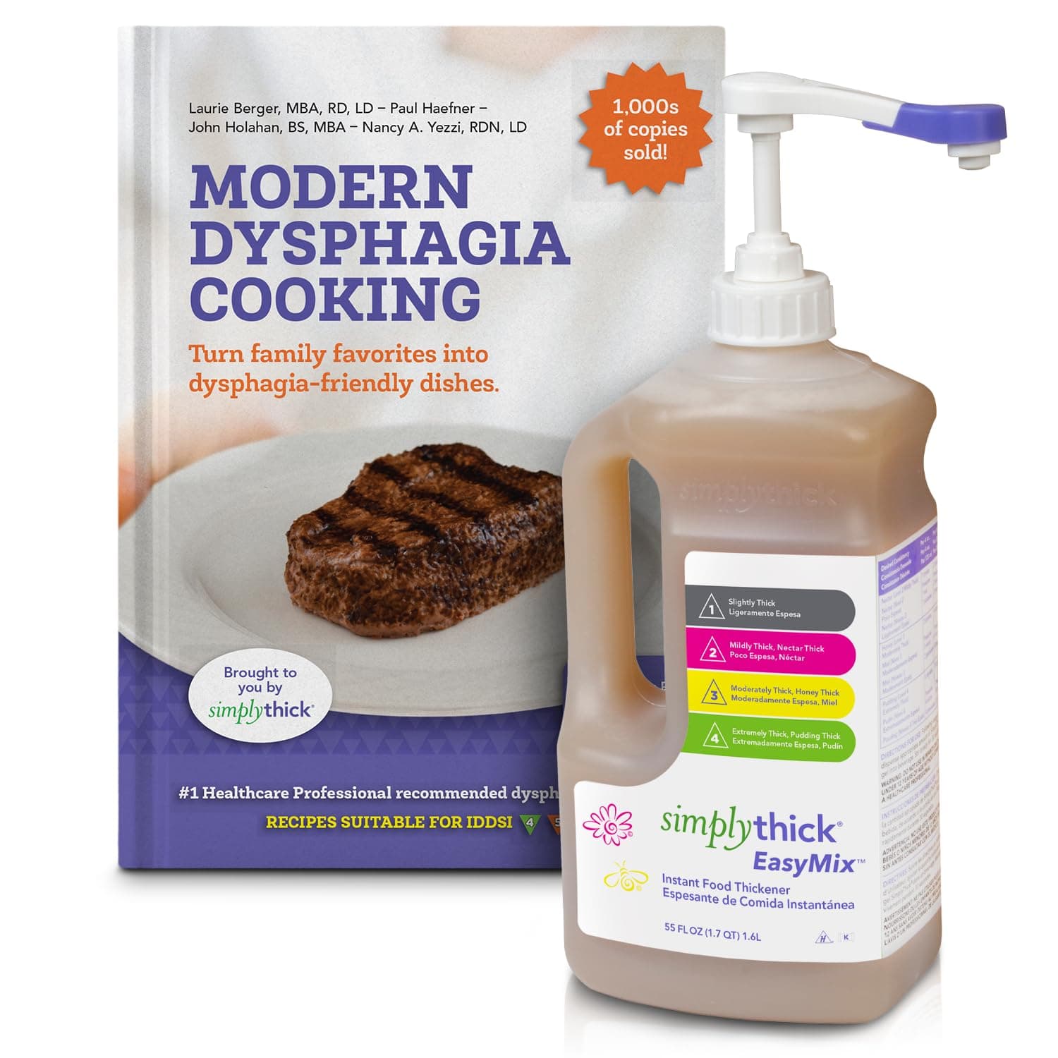 SimplyThick EasyMix Dysphagia Care Bundle | Includes 55 Fl Oz Simply Thick Gel Thickener Bottle with Pump and Modern Dysphagia Cookbook with Recipes for Those with Dysphagia & Swallowing Disorders