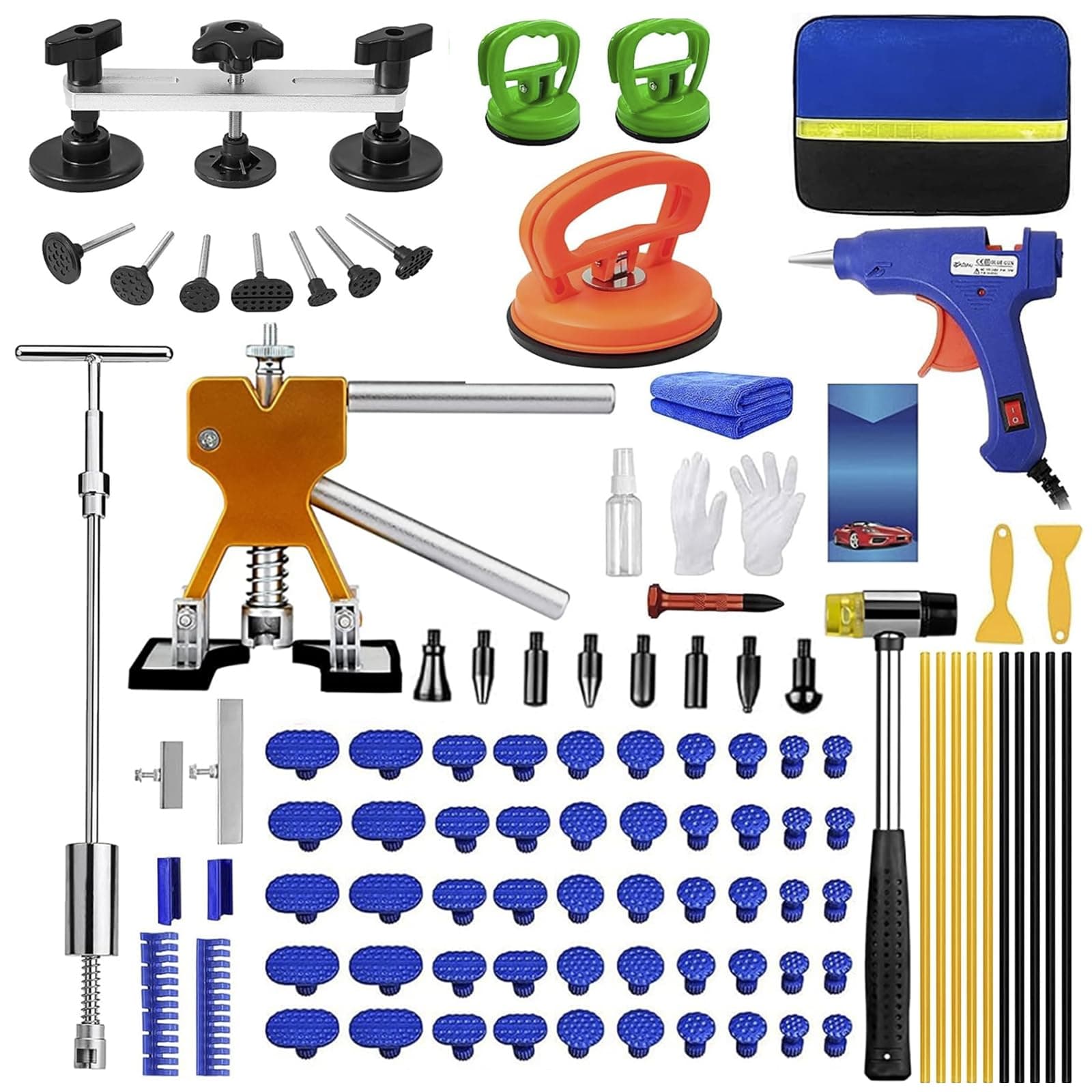 97pcs Dent Puller Kit, Paintless Dent Removal Kit for Dent Repair, Car Dent Repair Kit with Golden Lifter, Bridge Puller, Slide Hammer T-Bar, Car Dent Puller for Car Refrigerator Door Ding Repair
