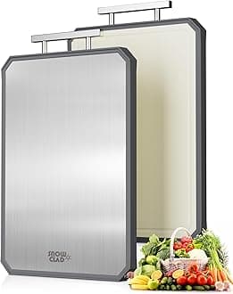 SNOWCLAD Stainless Steel Cutting Board,Double-Sided Meat Cutting Board for kitchen,Stainless Steel/Wheat straw pp Large Cutting Board for meat,Dishwasher Safe,non toxic Chopping Board,16 * 12Inch