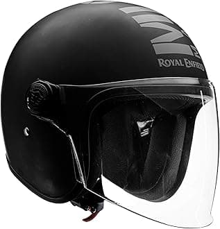 Royal Enfield Open Face MLG Riding Helmet with Clear Visor Matt Black & Grey, Size: L(59-60Cm) Impact Protection, Excellent Scratch Resistance, Anti-Microbial Fabric