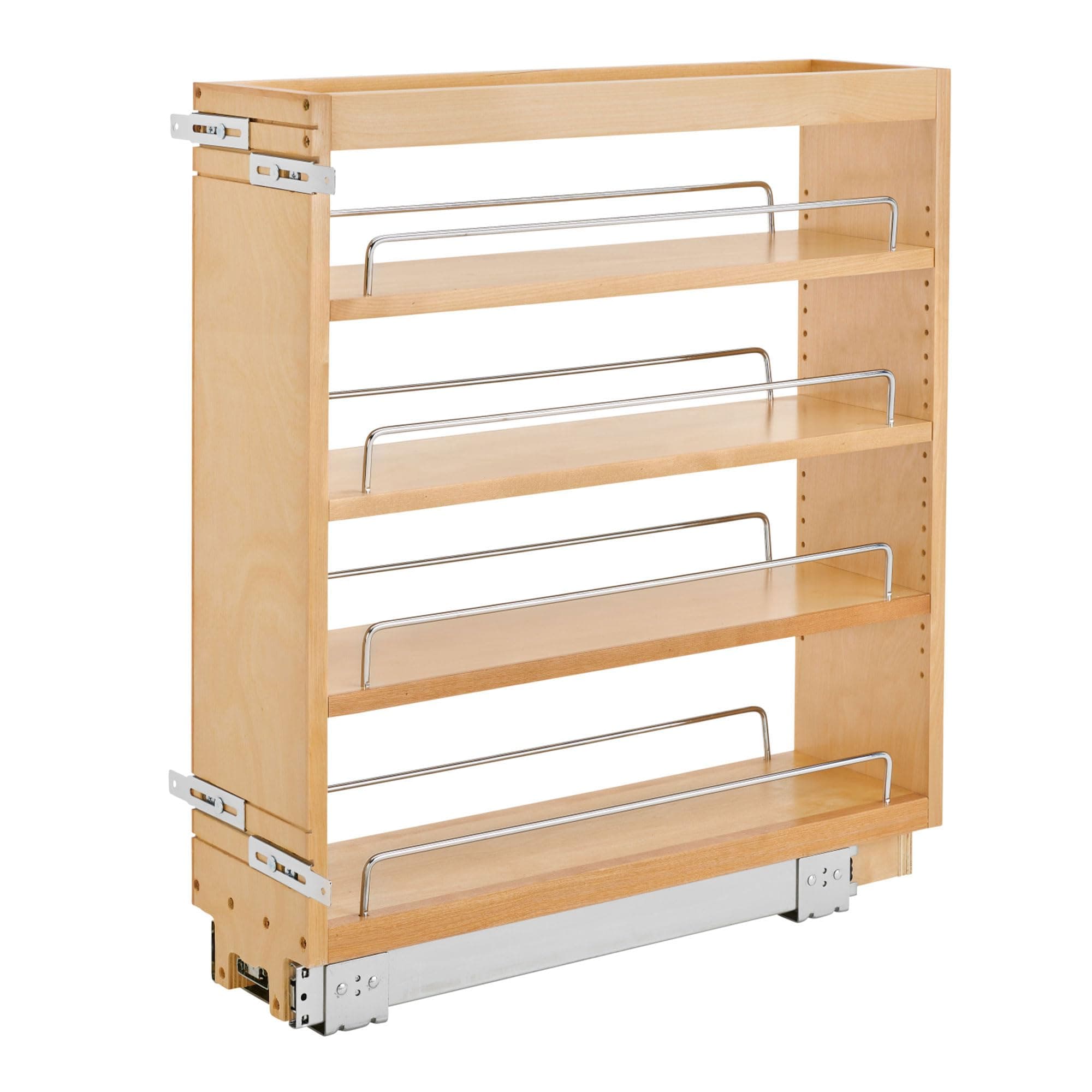 Rev-A-Shelf 6.5" Pullout Kitchen Cabinet Storage Organizer Slide Out Pantry Spice Rack with Adjustable Shelves, Natural Maple, 448-BC-6C