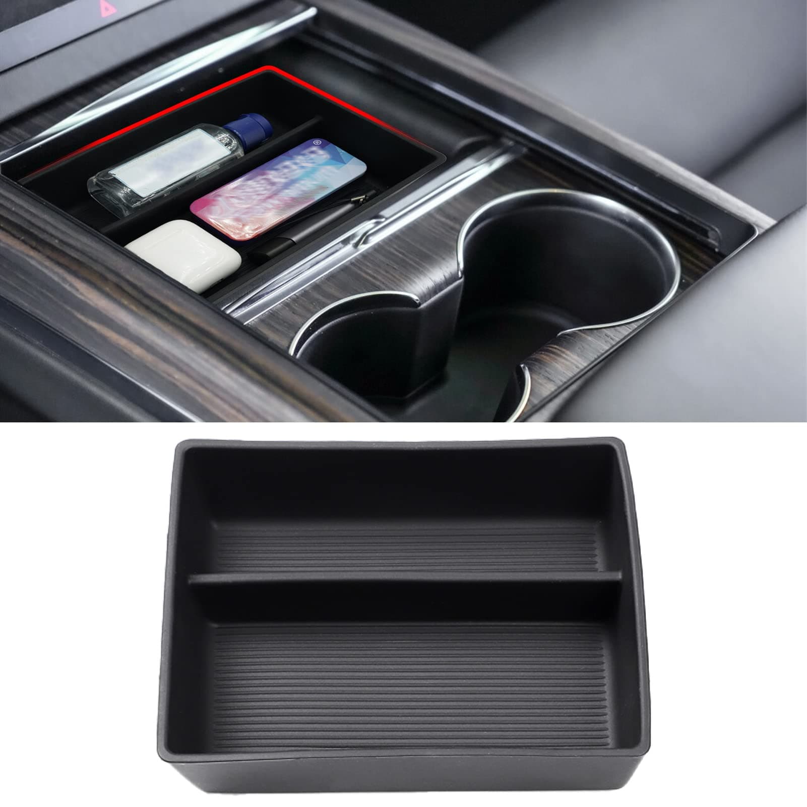 Jaronx Compatible with Tesla Model S/X Console Organizer 2021-2025, Refresh Center Console Storage for Model X/S Plaid/Long Range, Silicone Organizers Tray for Tesla X/S Accessories