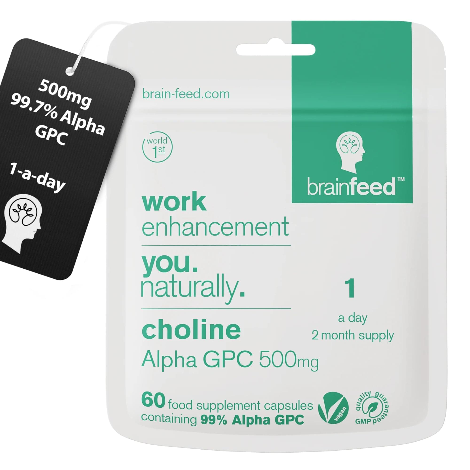 Alpha GPC Capsules (60) | 1-a-Day | 99.7%* Alpha-GPC Choline Supplement | 500mg | Nootropic Alpha Brain Support | Acetylcholine Supplement