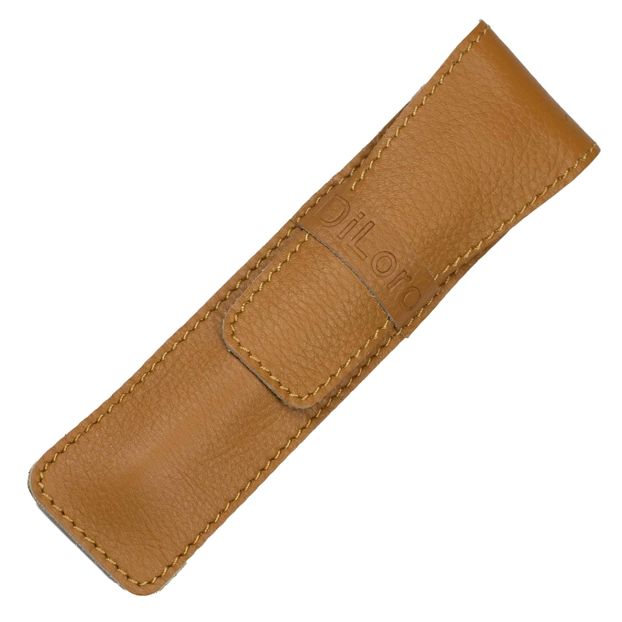 Single Pen Case Holder Sleeve Thick Buffalo Full Grain Leather (Buffalo Light Tan)