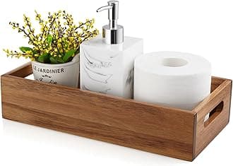 ALELION Acacia Wood Toilet Paper Basket with Handle - Bathroom Storage Organizer - Farmhouse Bathroom Decor Box - Brown