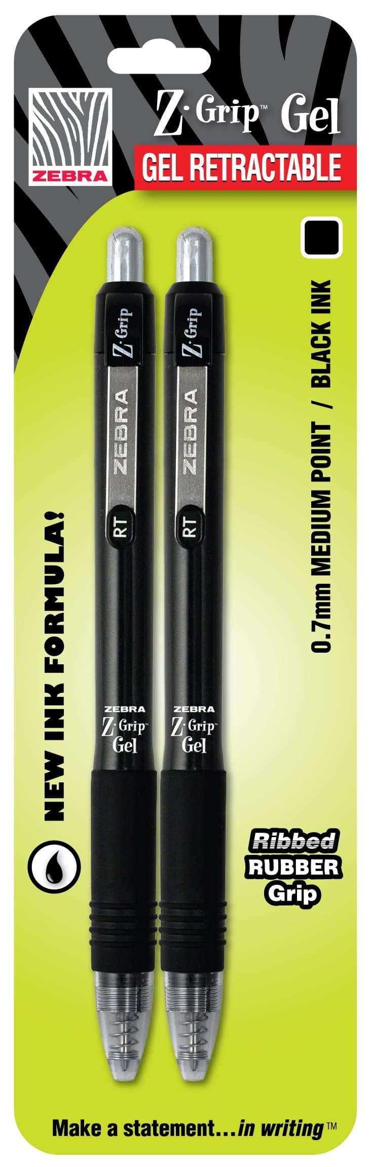 Zebra Z-Grip MAX Gel Retractable Pen, 0.7mm, Black, 2 Pack (42412)