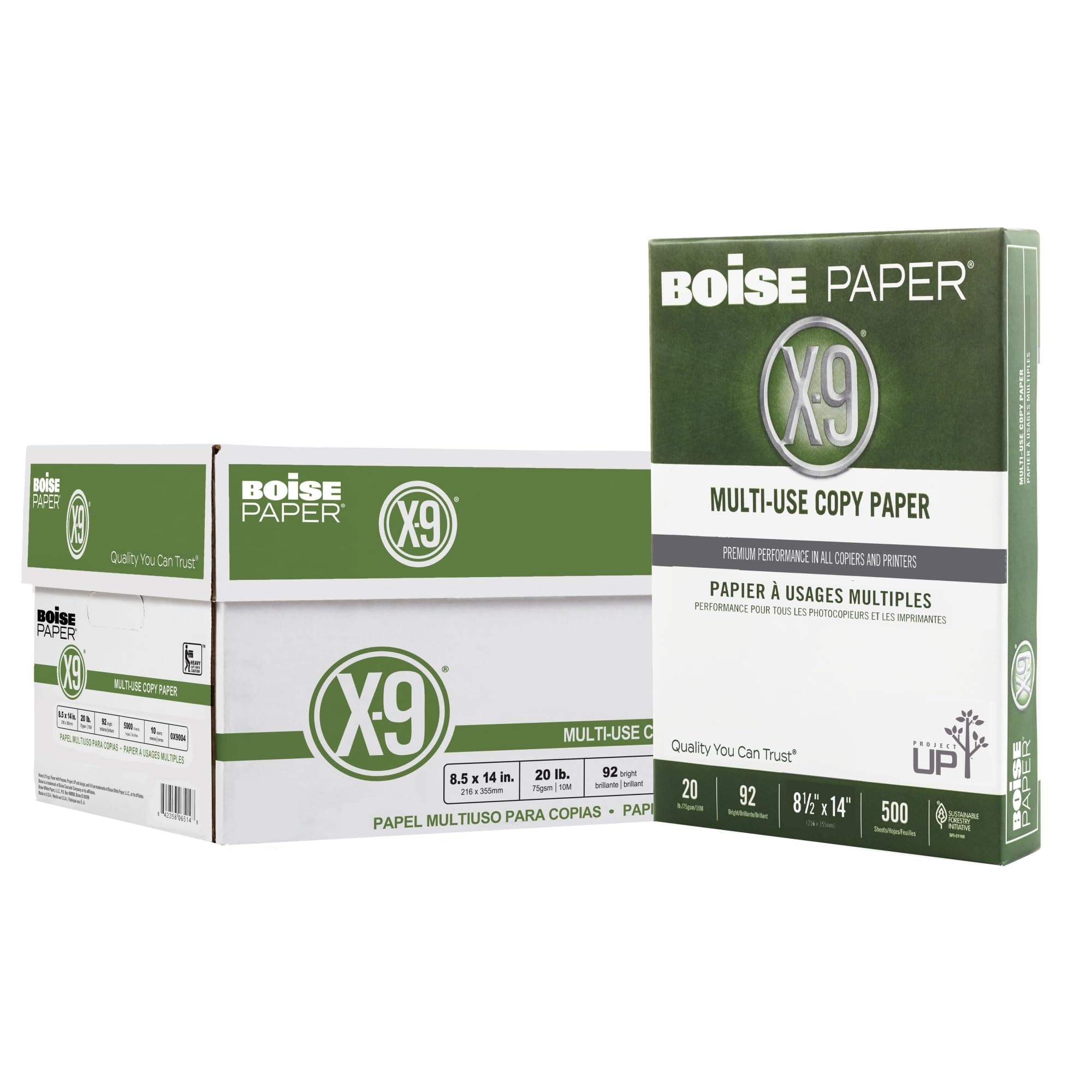 X-9® Multi-Use Printer & Copy Paper, 10 Reams, White, Legal (8.5" x 14"), 5000 Sheets Per Case, 20 Lb, 92 Brightn