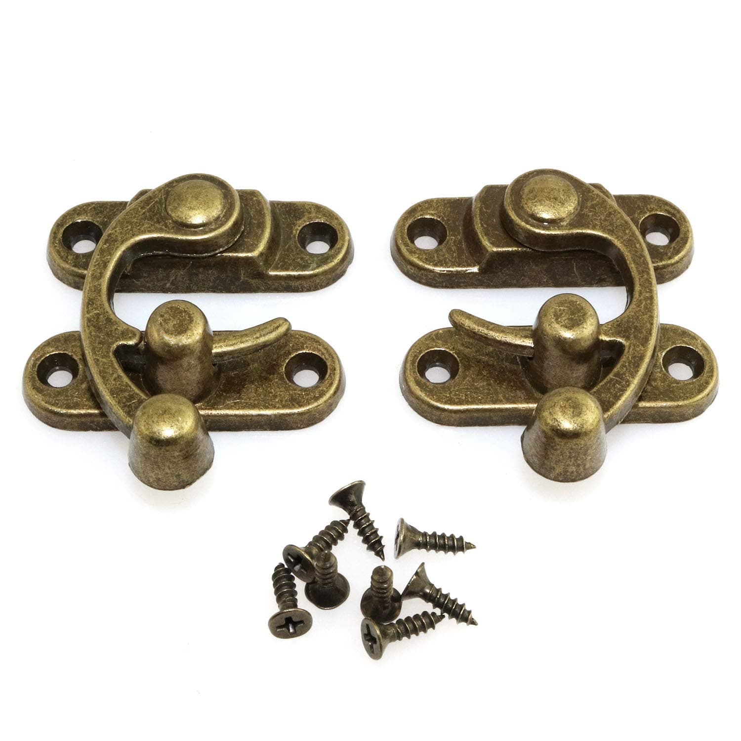 1 Pair Bronze Mini Swing Arm Clasp Latch Vintage Style Left Right Toggle Hasp Hook Metal Catch Curved Buckle