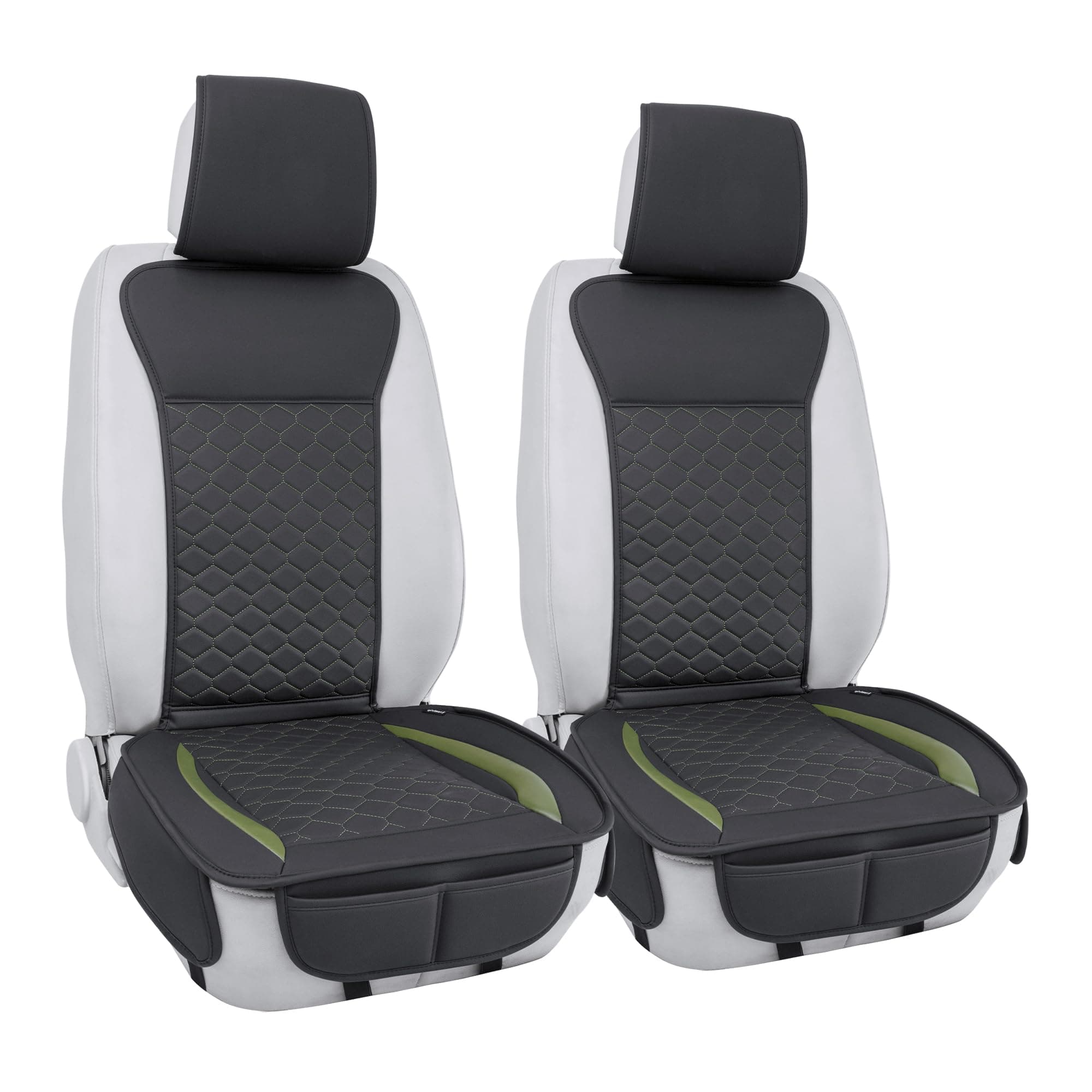 Elantrip 2PCs Front Car Seat Covers Leather Car Seat Protector Universal fit for Most Cars SUVs and Trucks Water Proof Seat Protector Black and Green