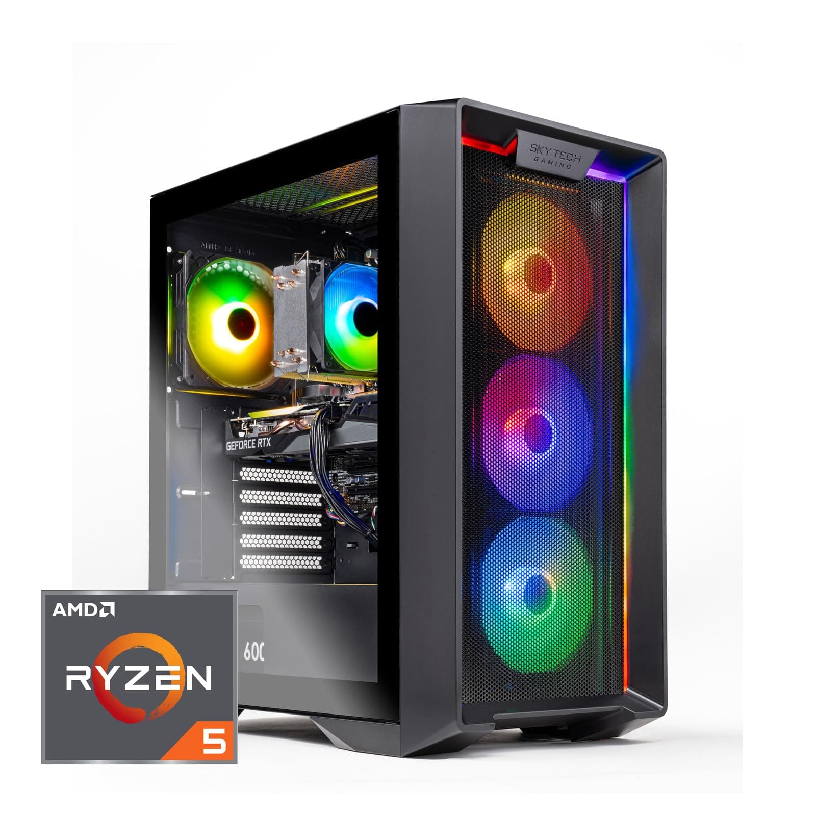 Skytech Nebula Gaming PC Desktop, Ryzen 5 5500 3.6 GHz (4.2GHz Turbo Boost), AMD RX 6500XT 4GB GDDR6, 1TB SSD, 16GB DDR4 RAM 3200, 650W Gold PSU, Wi-Fi, Win 11