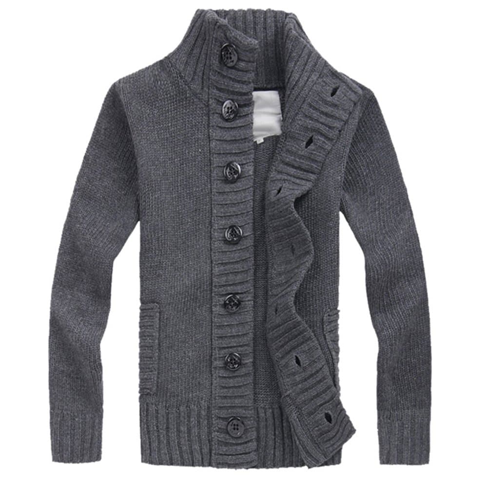 Men's Wool Blend Mock Neck Open Button Down Cardigan Sweater