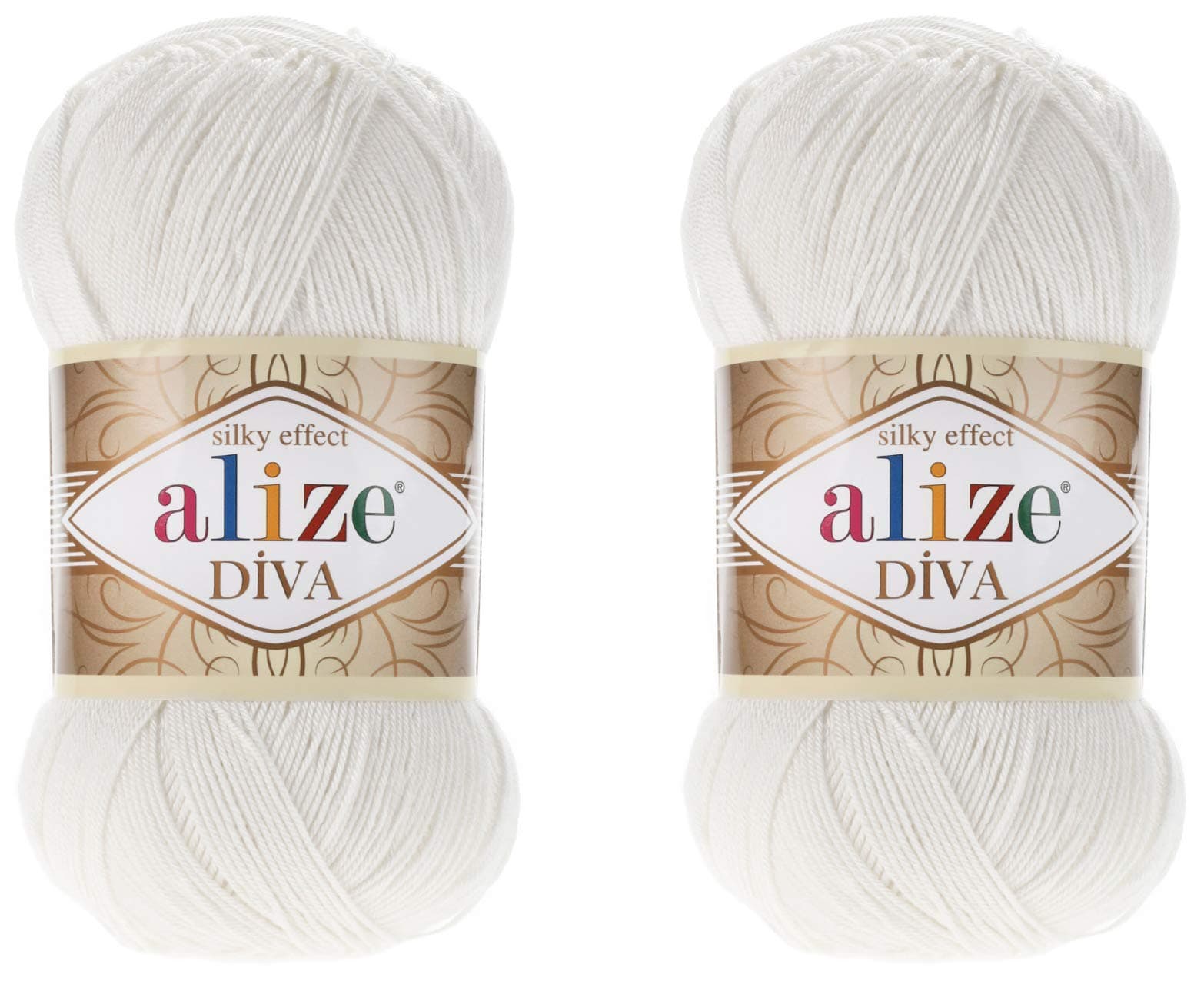 Diva Yarn Hand Knitting 100% Microfiber Acrylic Silk Effect Thread Crochet Art Lace Craft 2 Skeins 200gr 767 Yds (450 - Pearl)