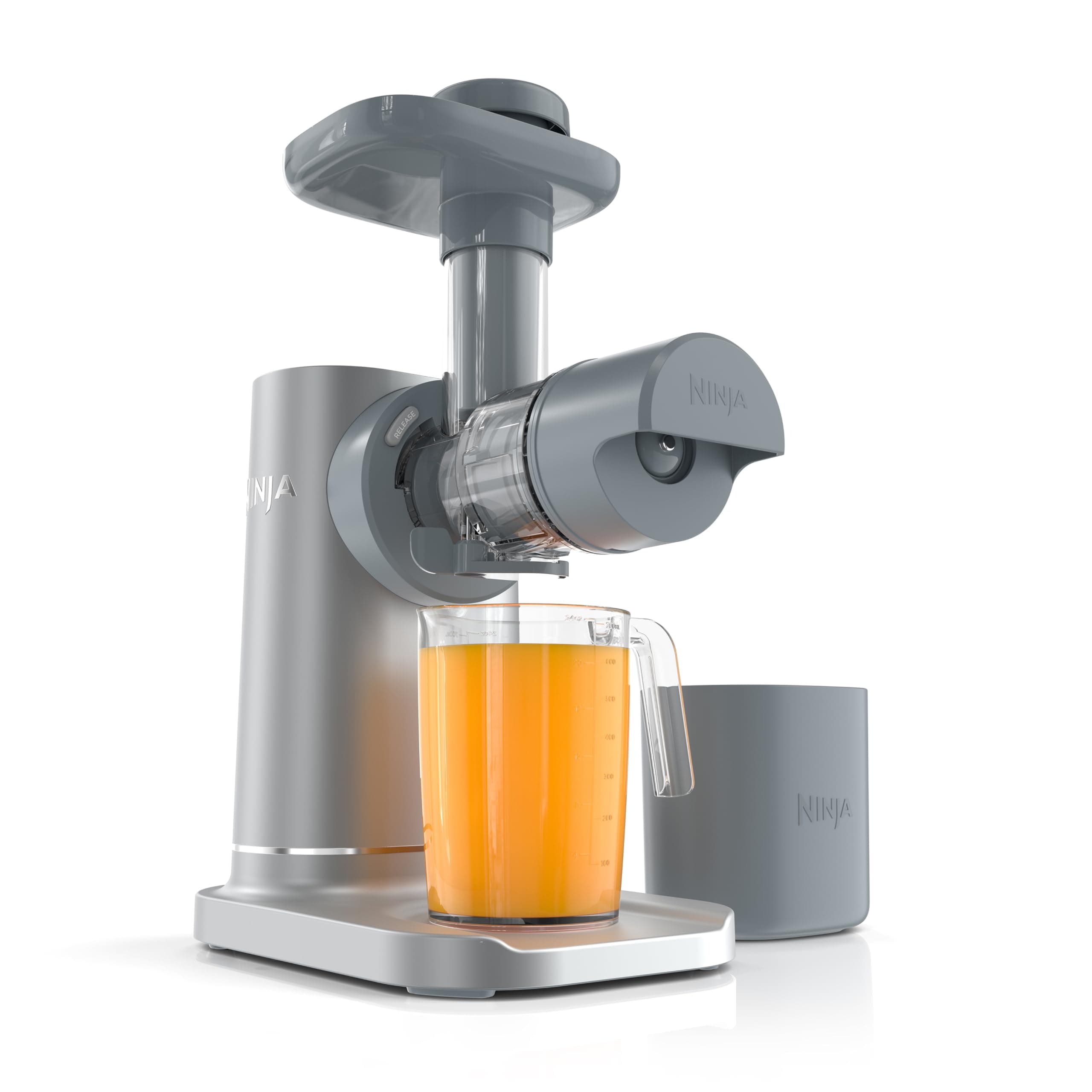 NeverClog Cold Press Juicer | Powerful Electric Slow Masticating Juicer with Pulp Control | XL Capacity | 24 oz. Juice Jug & 36 oz. Pulp Container | Dishwasher Safe | Gray | 150W | JC151​SL