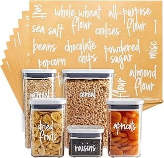 Talented Kitchen157 Pantry Labels for Containers - Preprinted White Script Labels for Food Organization, Storage Canisters, Jars, Flour, Sugar Container, and Kitchen Storage
