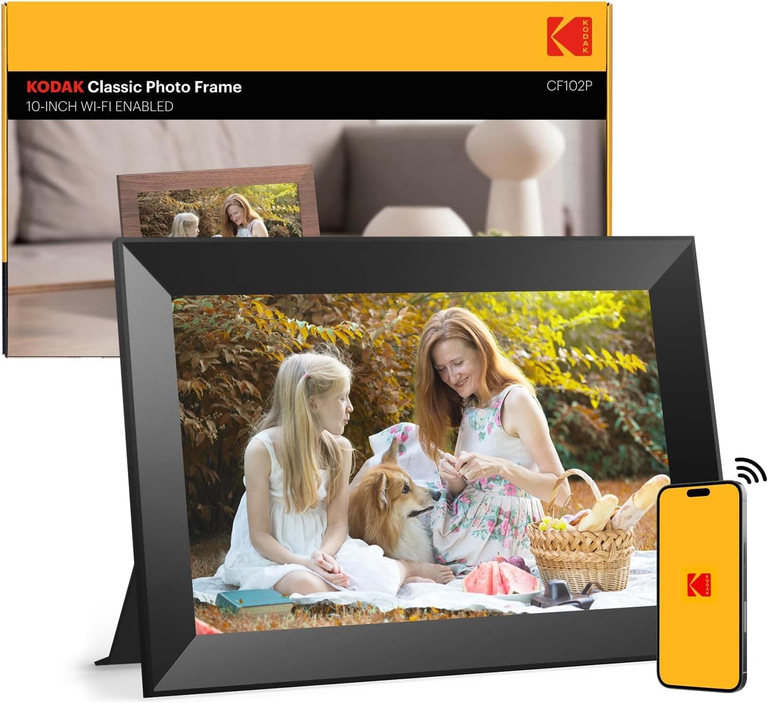 KODAK Digital Picture Frame WiFi 10.1 Inch HD IPS Touch Screen Electronic Picture Frame with 32 GB Memory, Automatic Picture Rotation, Share Photos or Videos Anywhere via App, Black