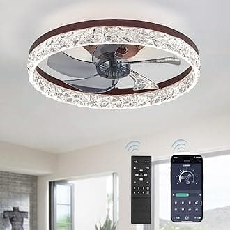 LEDIARY 20" Modern Ceiling Fans with Lights and Remote, Dimmable Low Profile Ceiling Fan, Flush Mount Ceiling Fan, Stepless Color Temperature Change and 6 Speeds - Brown
