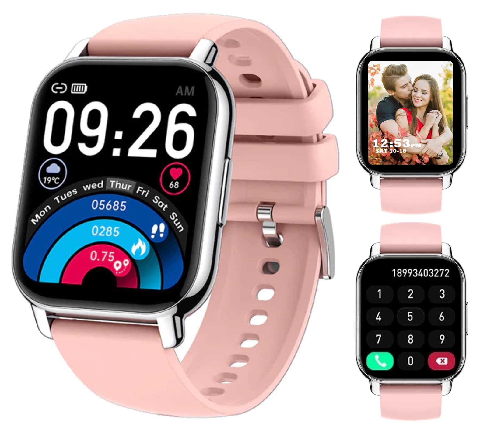 REVOLY Smart Watch Answer/Make Calls, 1.85" Large Smartwatch for Women & Men, Fitness Watch Blood Pressure/Oxygen/Heart Rate Monitor, Step Counter for iPhone & Android (Pink)