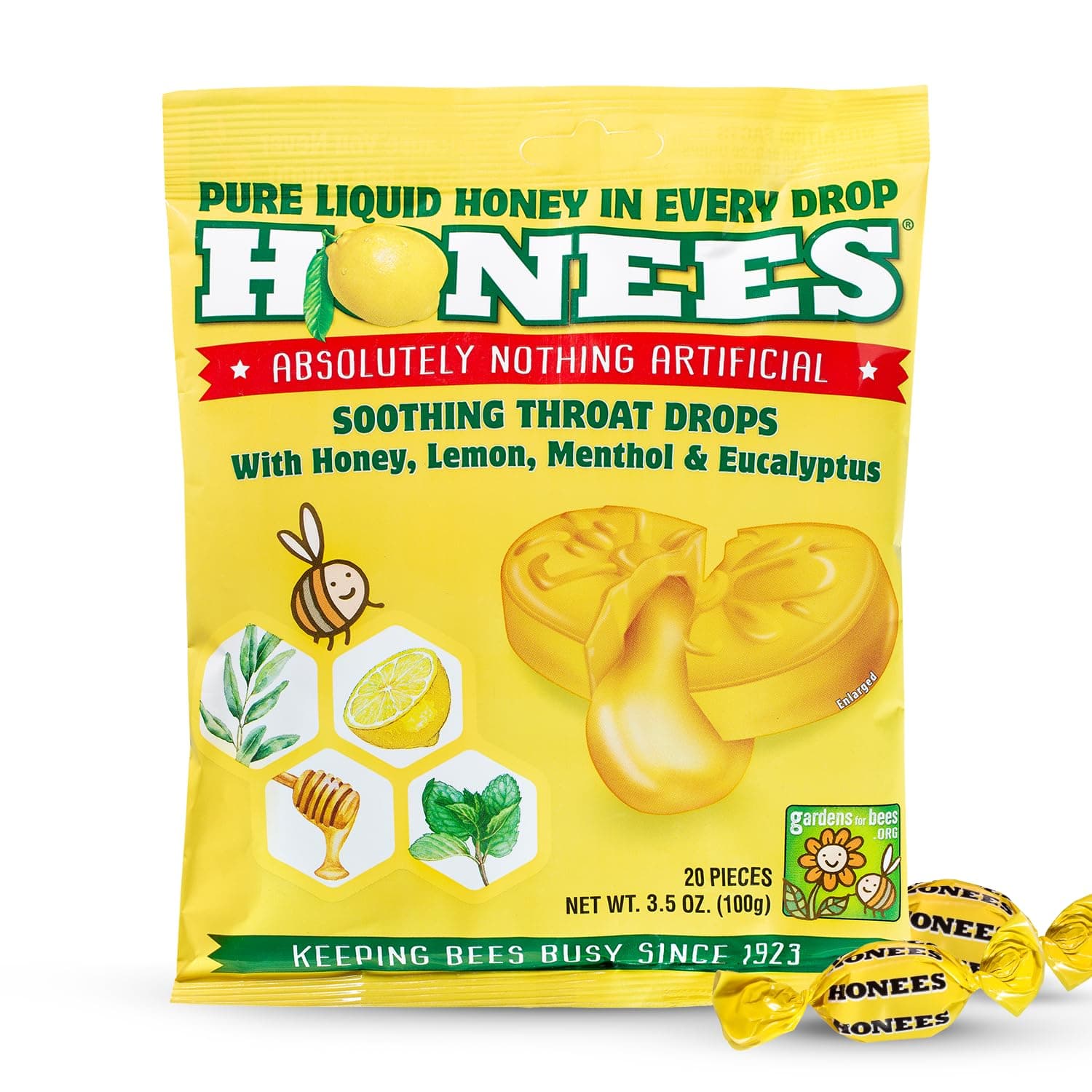 Honey Lemon Menthol Cough Drops, 20 Count Bag