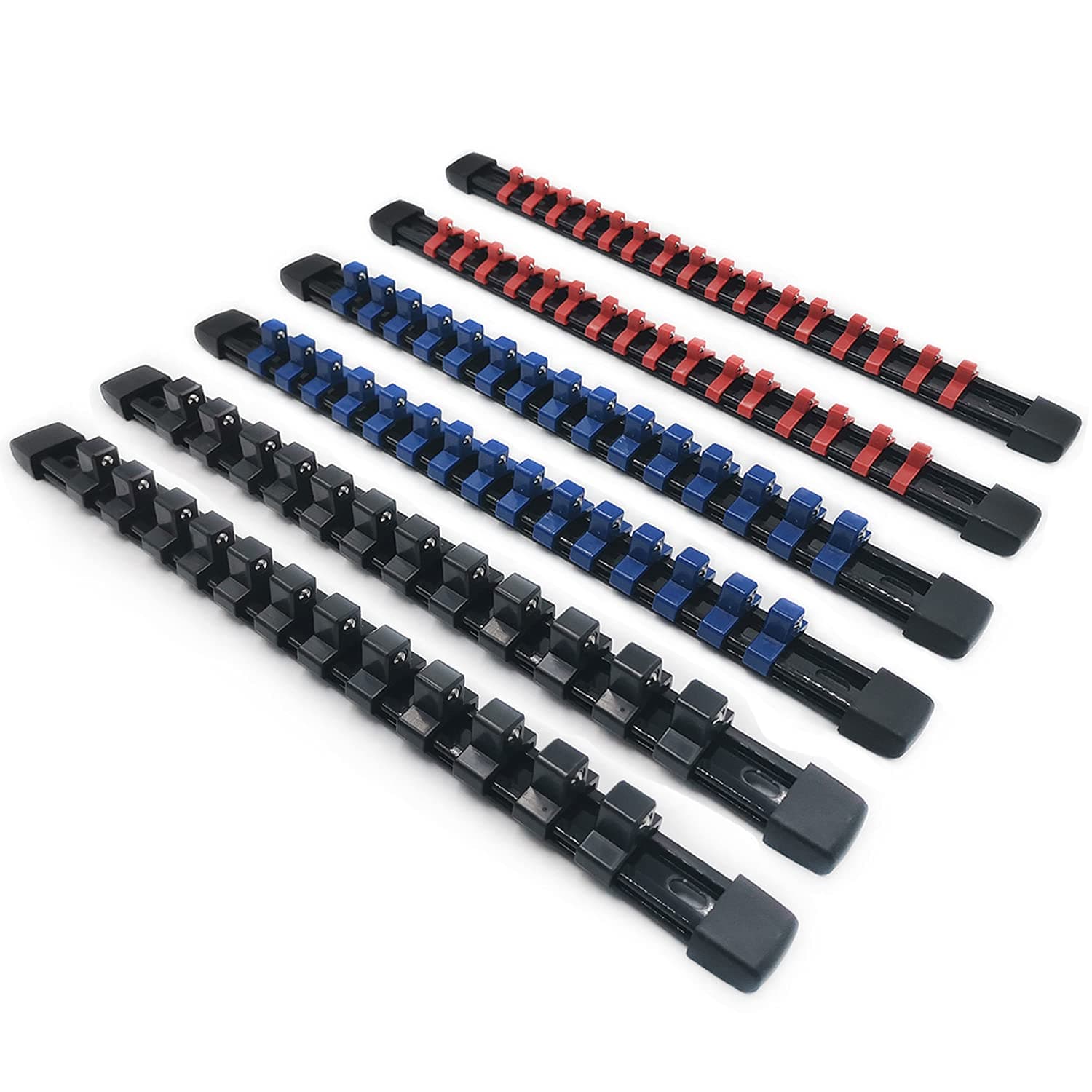 Tools Socket Organizers, 6 Piece Socket Holder Kit, 1/4 inch, 3/8 inch & 1/2 inch Drive, Portable Socket Clip Rail Holder, Holds 86 Sockets