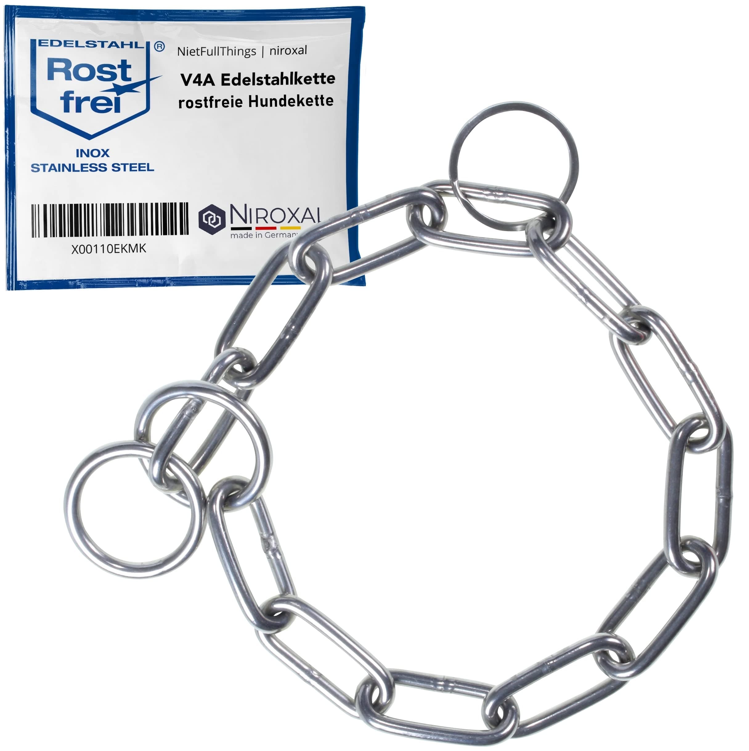 NietFullThings Stainless Steel Chain Choke with Pull Stop for Dog Training - Long Link 6 mm Thick - Length 76 cm Dog Necklace with Pull Limiter