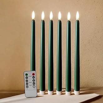 Green Flameless Taper Candles with Remote Timer, Flickering Battery LED Candlesticks Spring Home Decor Set of 6