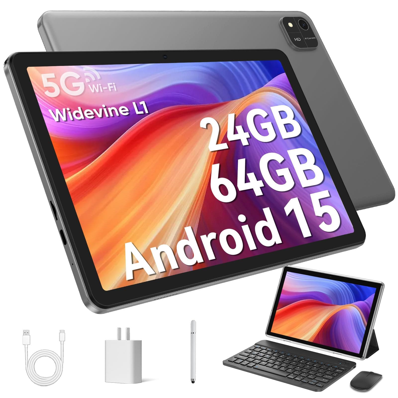 - EDDBNi Android 15 Tablet 10.1 inch Tablet 2025 Latest Tablets with Keyboard Mouse 24GB+64GB 2TB Expand 6000mAh Octa-Core Processor Dual Camera WiFi 1280x800 IPS 18W Fast Charging (Black)