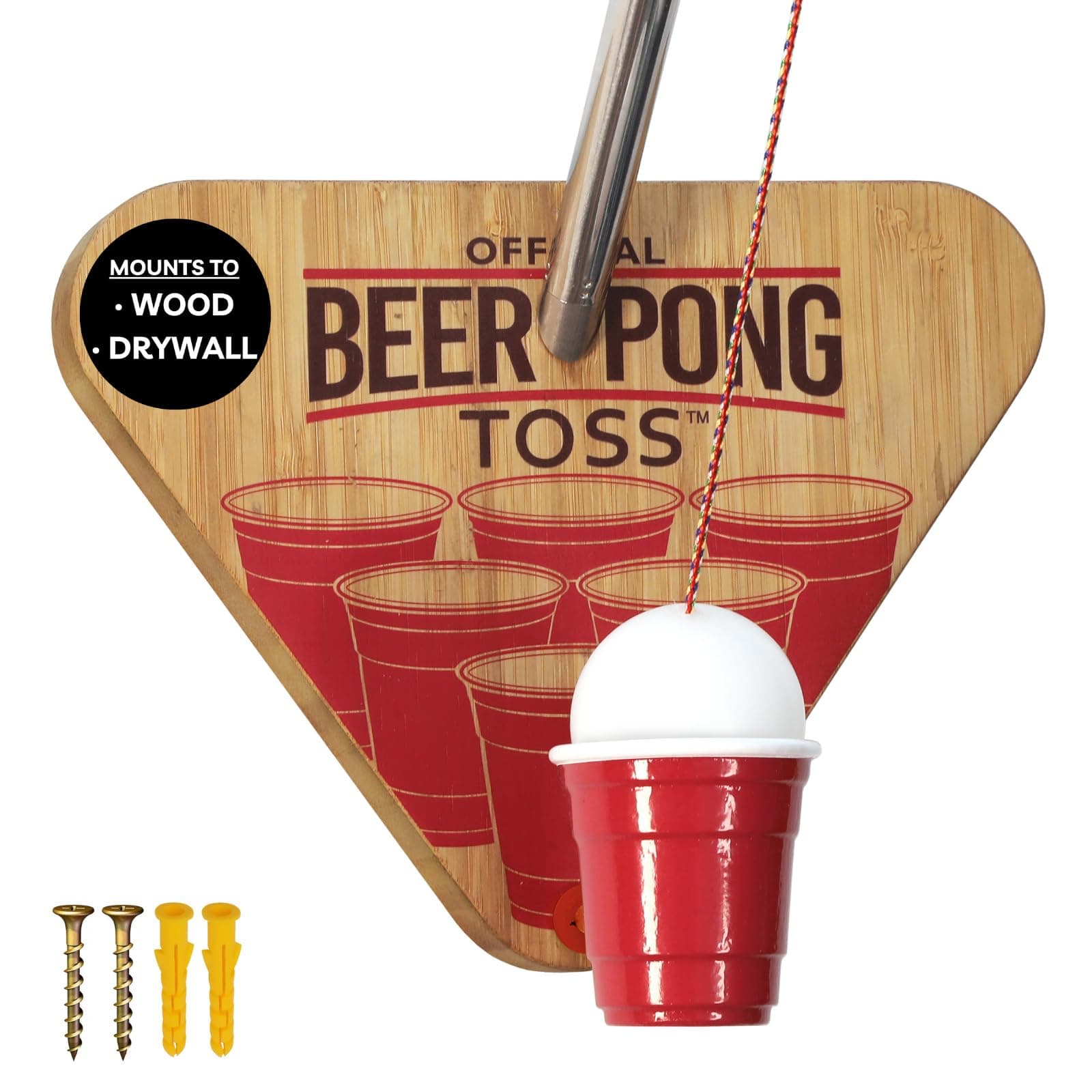 Ring Toss Game with Red Party Cup, Ball and String for Adults - Fun Garage and Party Play - Hook and Ring Wall Mounted Indoor and Outdoor Activity by Product Elevations