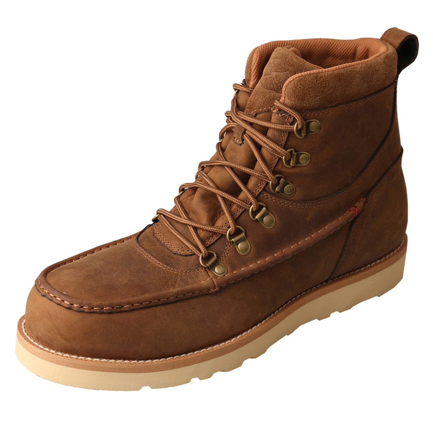 Twisted XMen's 6" Waterproof Wedge Sole Boot - Moc Toe Work Boots Handcrafted with oiled-leather, Air-mesh Lining, Breathable Interior Lining, Rubber Outsole, Removable Footbed, and Composite Insole