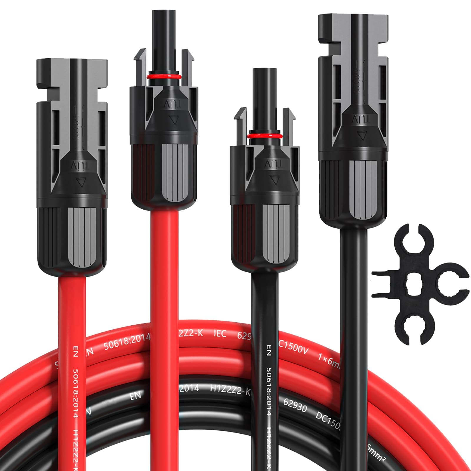 10AWG Solar Extension Cable 50Ft Red & Black, Both End with Universal Solar Connectors Plug & Play | Weatherproof PV Wire for RV, Boat, Off-Grid Systems​