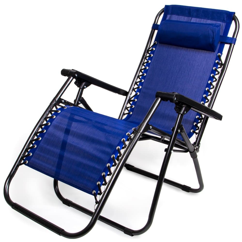 Zero Gravity Outdoor Folding Lounge Chair with Pillow, Blue