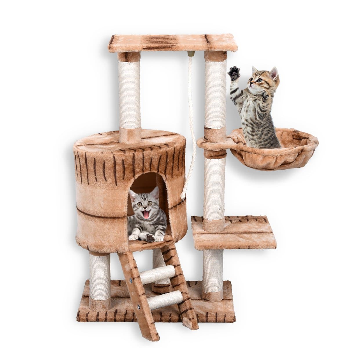 FirstWell Cat Tree Condo Tower with Scratching Posts Kitty Trees House Bed Furniture for Kittens 38 inches Tiger Stripe PCT012