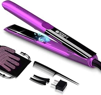 DORISILK 500 Degree High Temp Professional Hair Straightener，30s Fast Heating Ceramic Flat Iron ，2 in 1 Hair Straightener and Curler，Plasma Flat Iron Get Frizz-Free ，Dual Voltage for Travel（Purlpe）