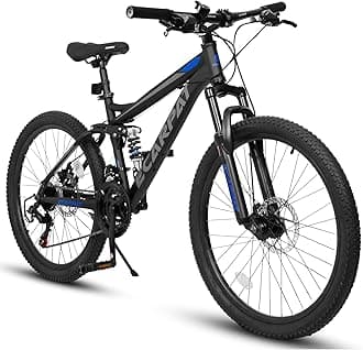 Ecarpat Mountain Bike 24 26 27.5 Inch, Dual Full Suspension Mens Womens Bike, 21 Speeds Dual Disc Brake Carbon Steel Bike, Boys Mens Mountain Bike for School Work Summer Camping, Birthday Gift Choice