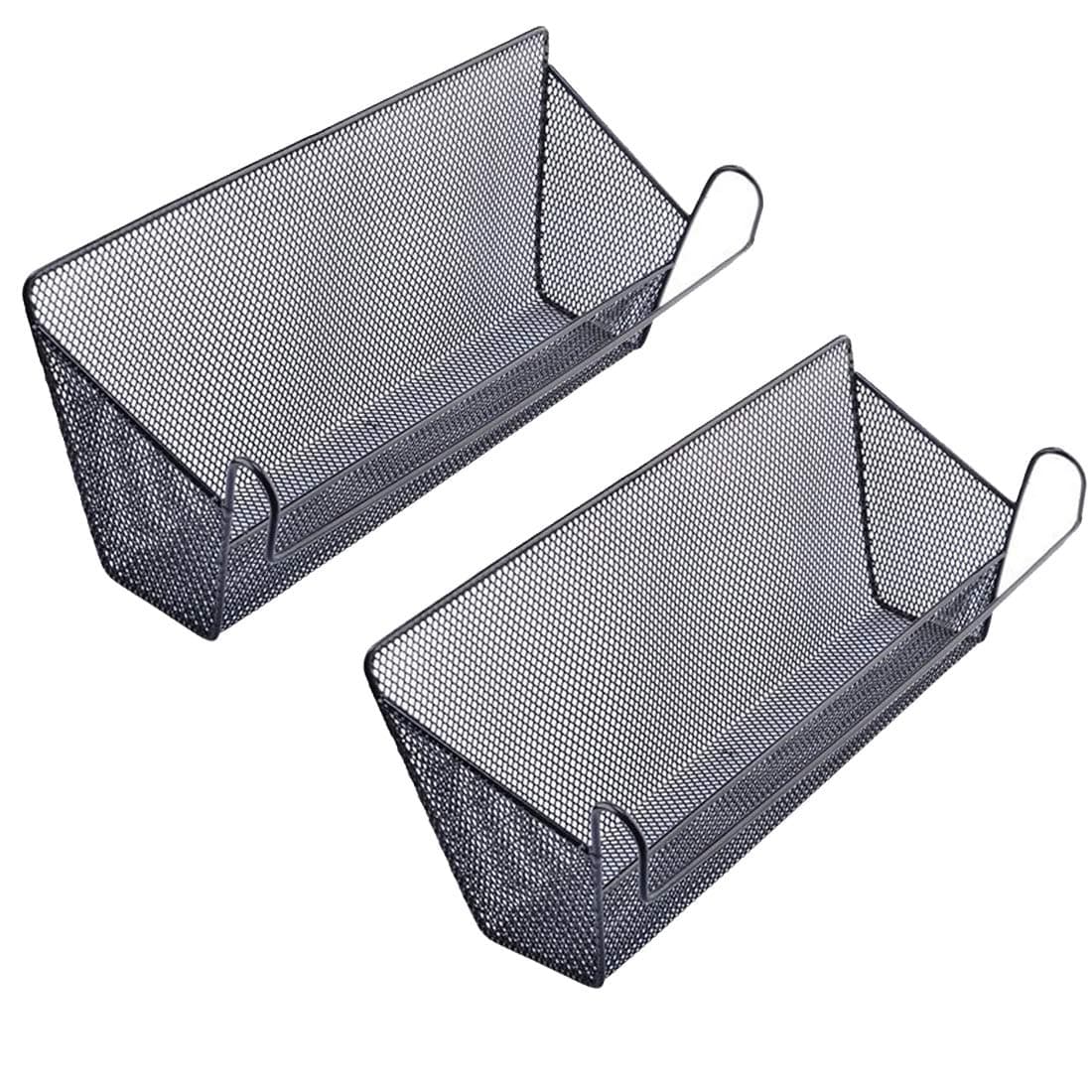 2Pack Dormitory Bedside Storage Baskets, Mesh Origanizer for Books Phones Drinks Office Home Table Hanging Organizer Desktop Corner Shelves - Black