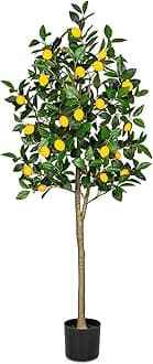 Artificial Lemon Tree - 5ft/152cm Decorative Fake Lemon Plant with 24 Fruits - Large Fake Floor Plant Faux Tree for Indoor/Outdoor Home Office Living Room Bedroom Bathroom Decor