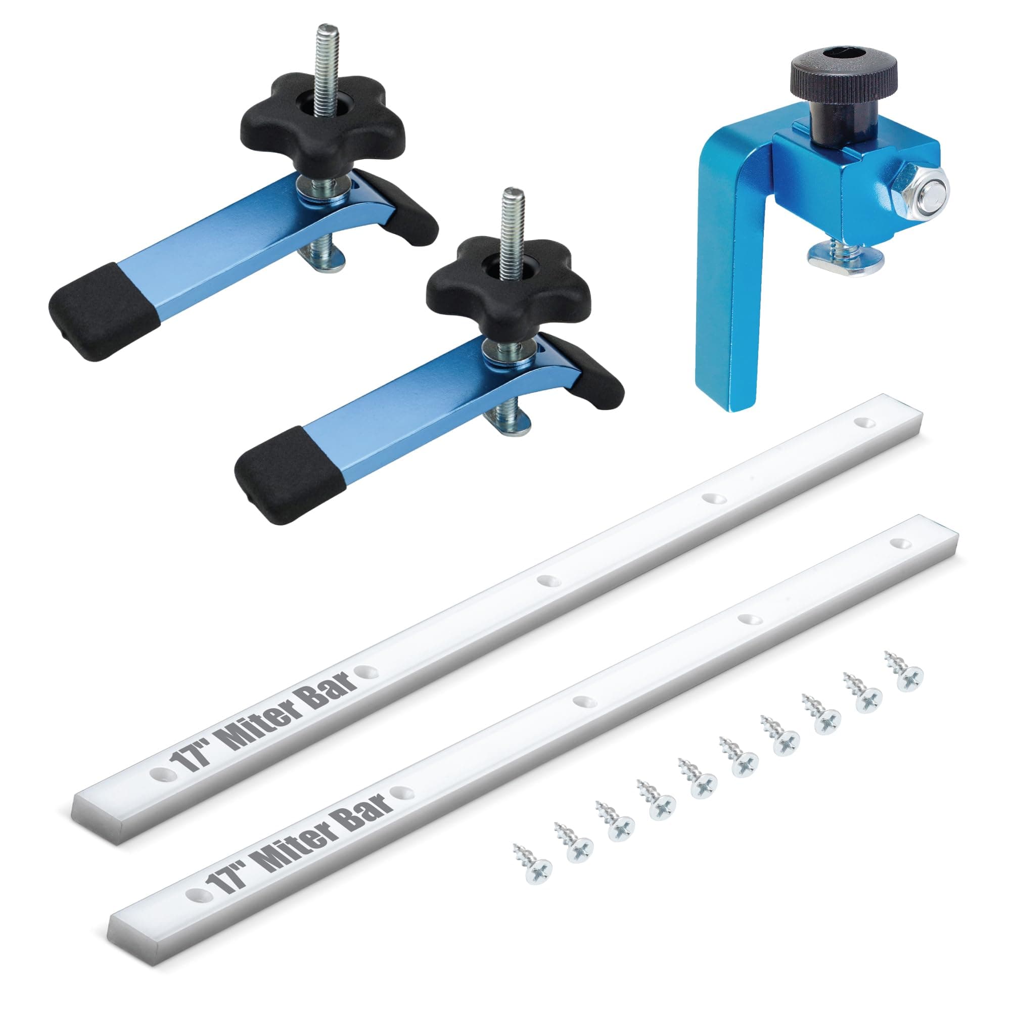 Table Saw Sled Kit, 17" Predrilled Miter Bar, 5-1/2" Hold Down Clamp & 3" Fence Flip Stop, Fits Standard 3/4" x 3/8" Miter Slot, Ideal for Woodworing, Router Table, Bandsaw (72218)