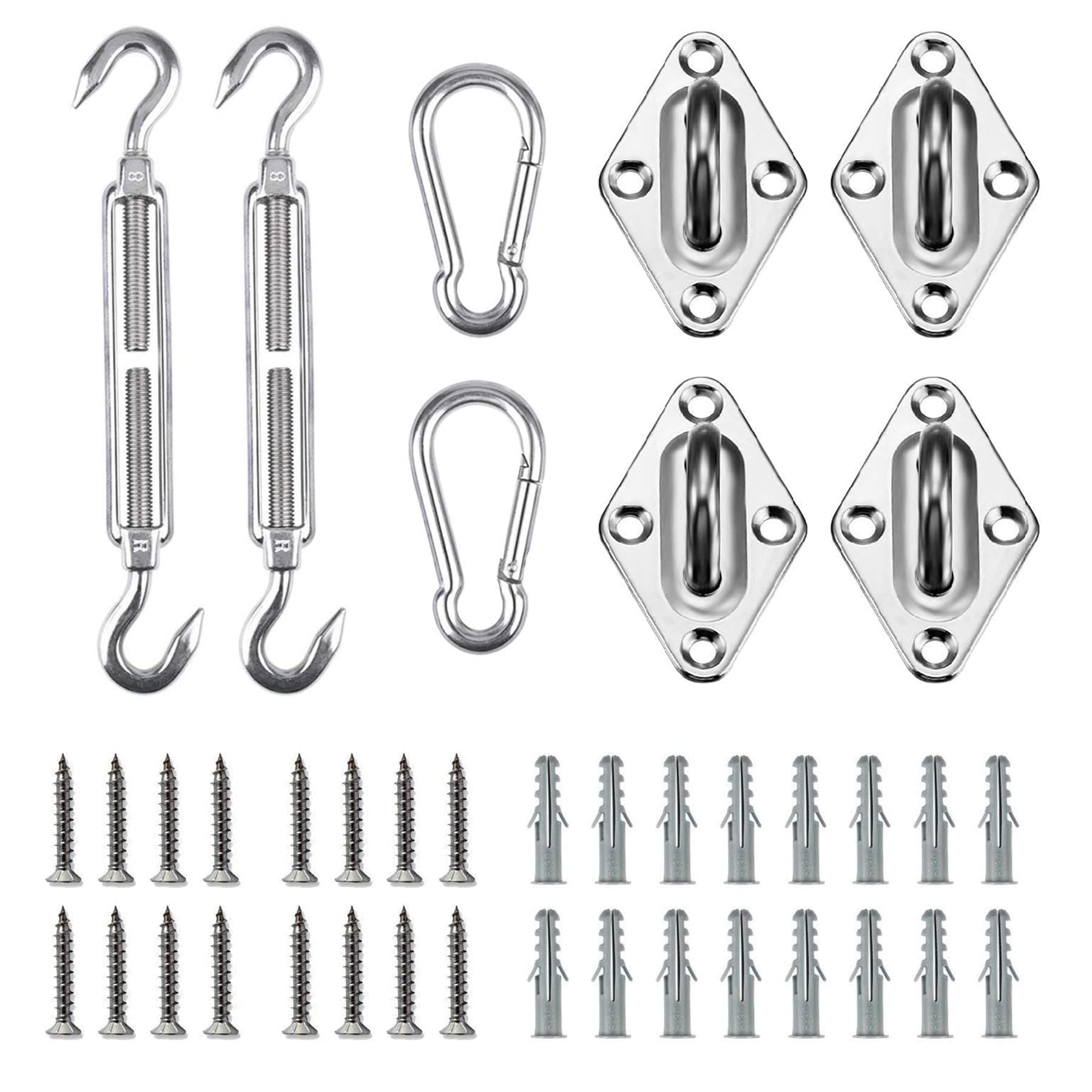 Belle Dura Sun Shade Sail Hardware Kit for Rectangle and Square Sun Shade Sail Installation 316 Stainless Steel 6 Inches Silver