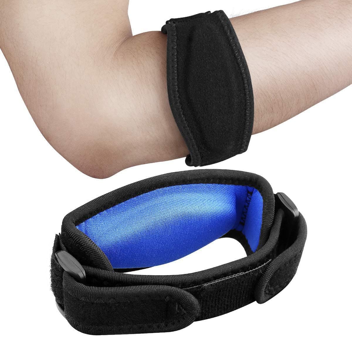 DELFINOElbow Support Strap, Adjustable Elbow Brace with Compression Pad Tennis Golfer's Elbow Pain Relief Weather Resistance for Tennis Elbow, Golfers Elbow, Pain Relief, Men, Women Blue 2 Pack