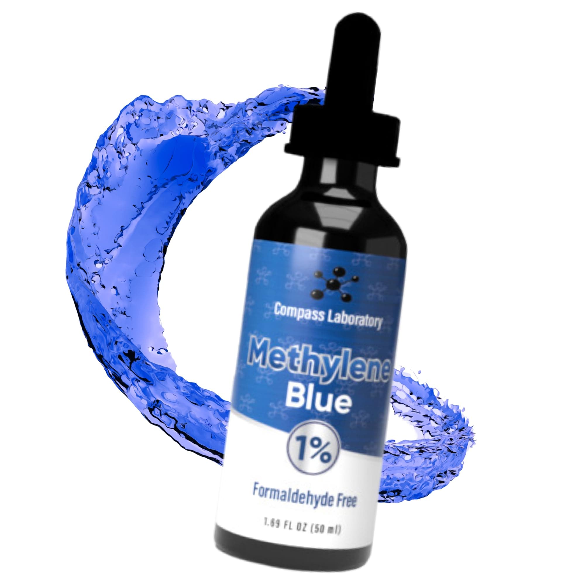COMPASS LABORATORY Methylene Blue 1% |USP-Grade Methylthioninium Chloride Liquid | High Purity Dietary Supplement for Brain Function & Cognitive Health | No Formaldehyde (1)50ml Glass Dropper Bottle