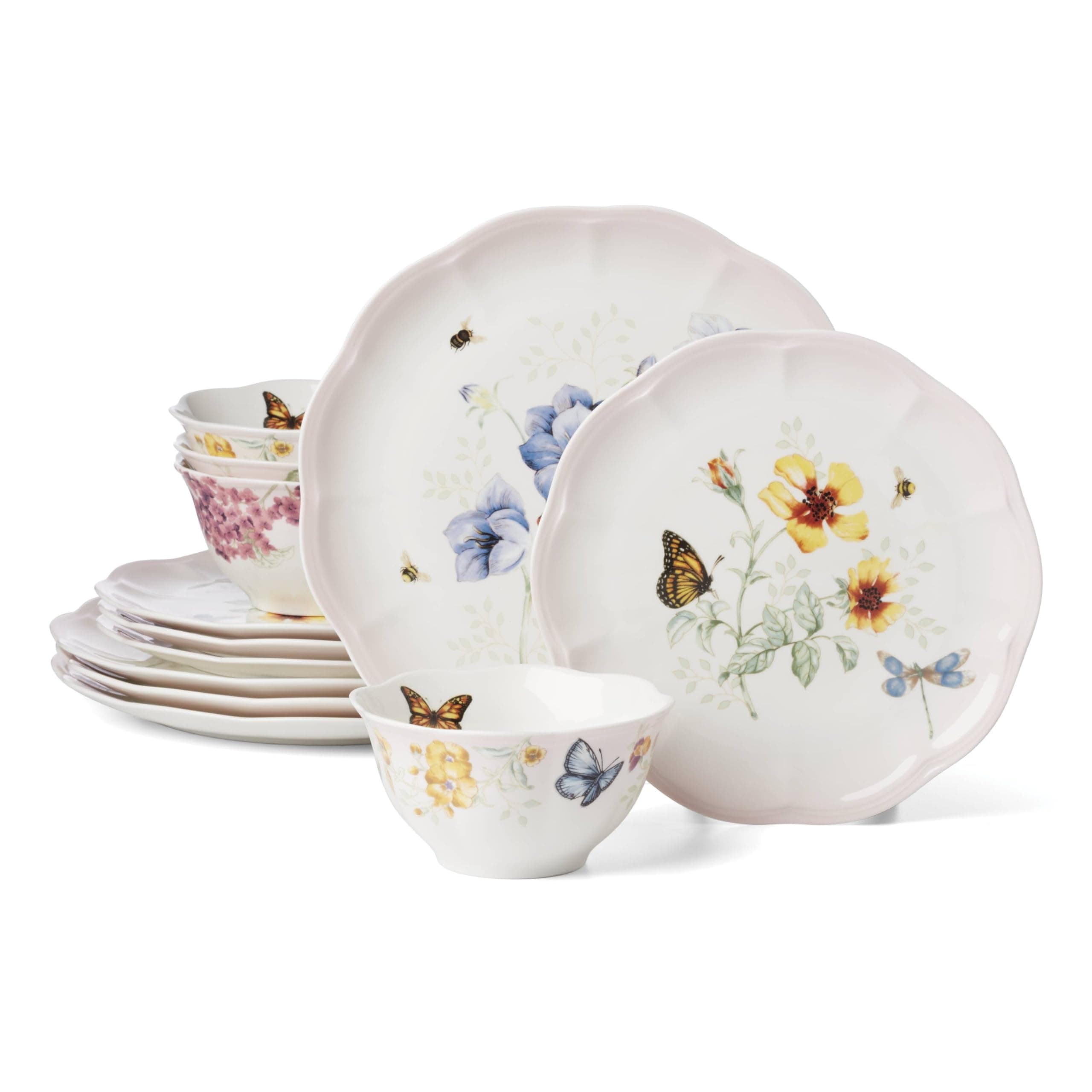 12 Piece Butterfly Meadow Dinner Set Pink