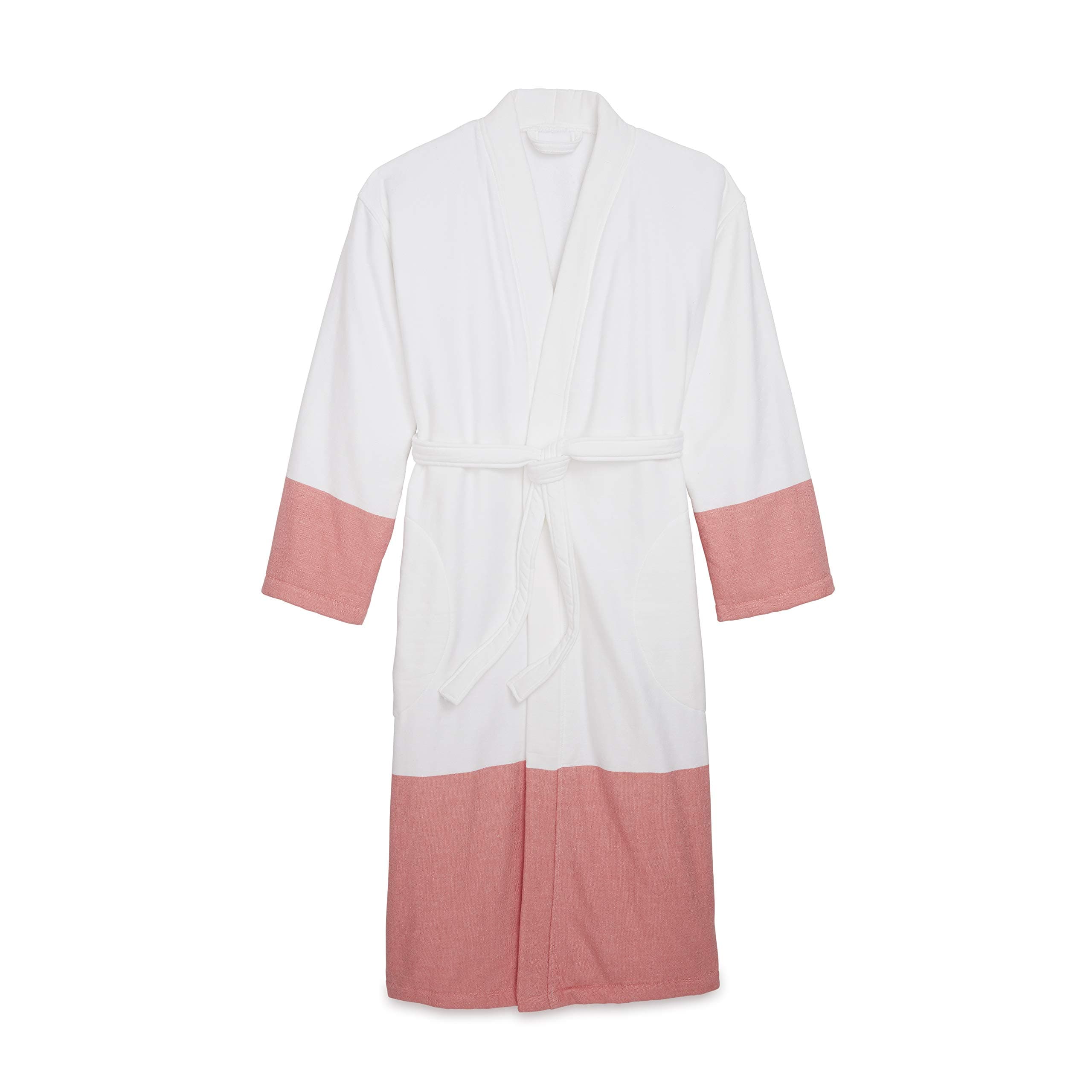 Kassatex Greenwich Bathrobe, Small/Medium, White/Coral