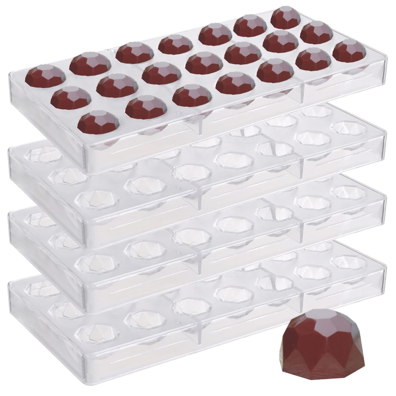 Yopay 84 Grids Polycarbonate Chocolate Mold Candy Making Molds, Diamond Shaped Tray for Mousse, Jelly, Pralines, Truffles, Sweets, Bonbons, Cookies, (4 Pack Transparent)