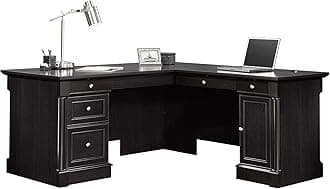 Sauder Palladia L Shaped Desk with Drawers, Office Desk with File Cabinet Storage, Cable Management, Keyboard Tray, in Wind Oak Finish