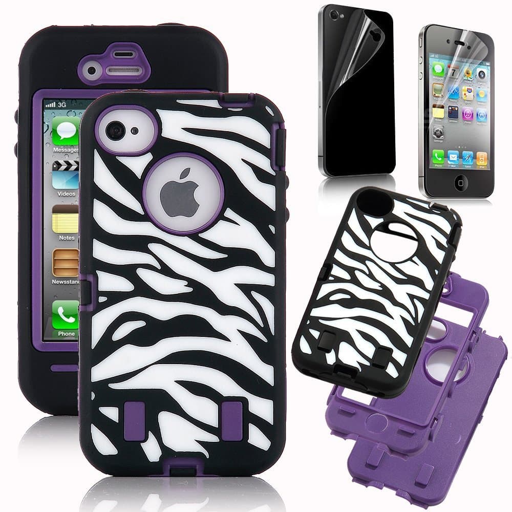 Zebra Print Case White/black with Purple Shell for Iphone 4/4s